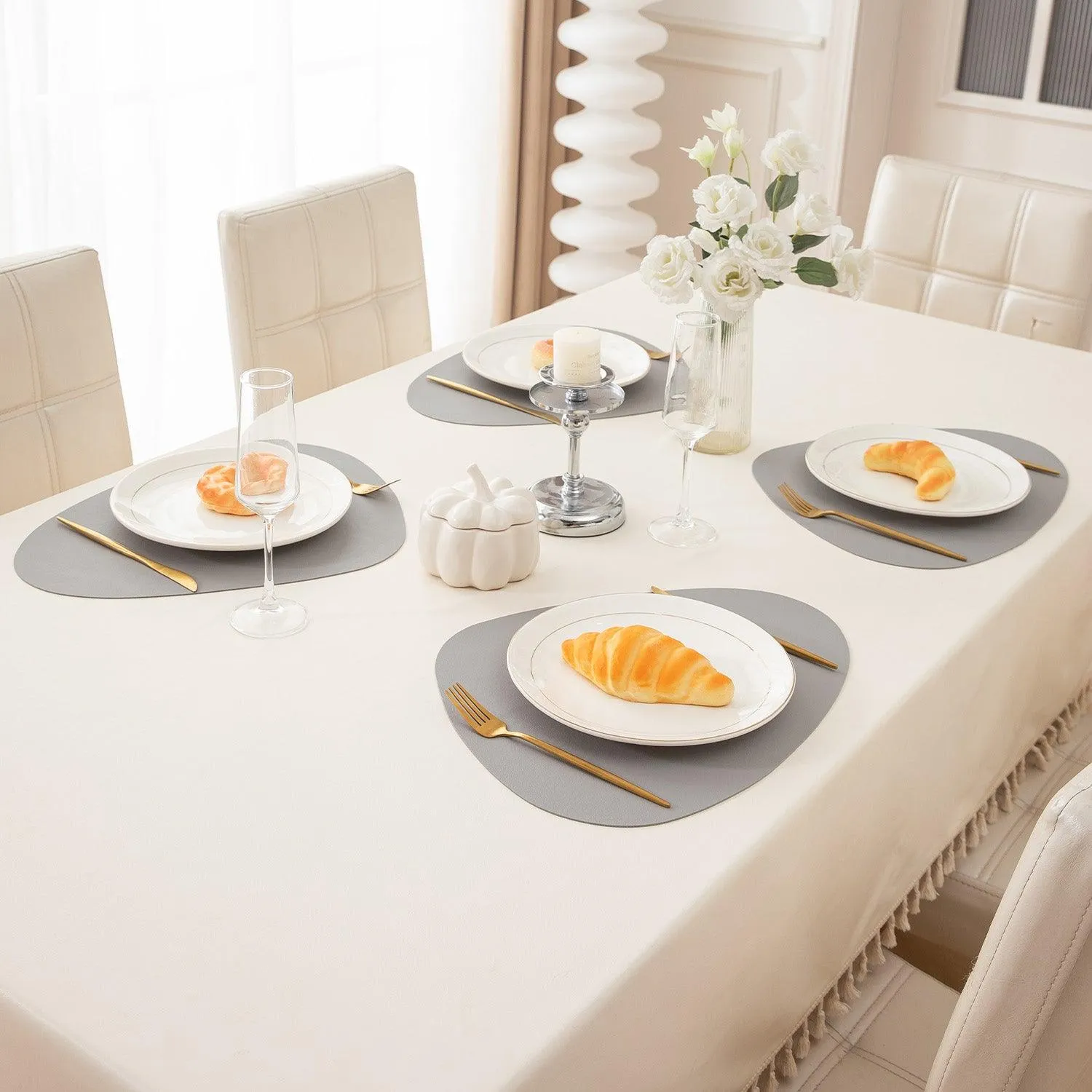 Premium Faux Leather Dining Table Mats, Moon Grey