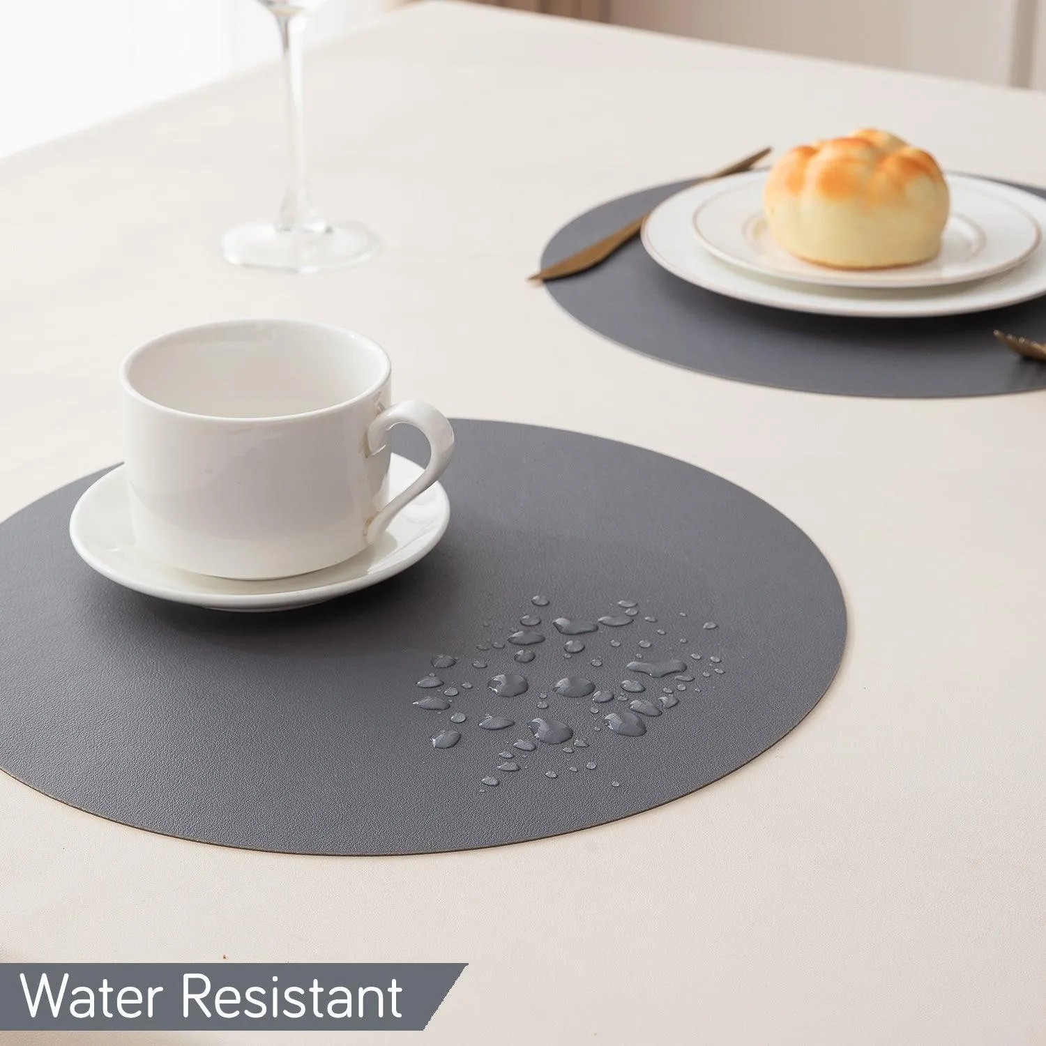 Premium Faux Leather Dining Table Round Mats, Anchor Grey