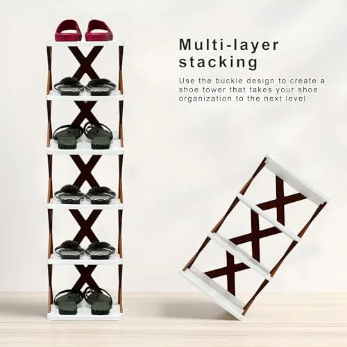 Raxon World Smart Buy Home Utility Portable Space Saving 6 Layer Metal Shoe Rack Organizer Stand White