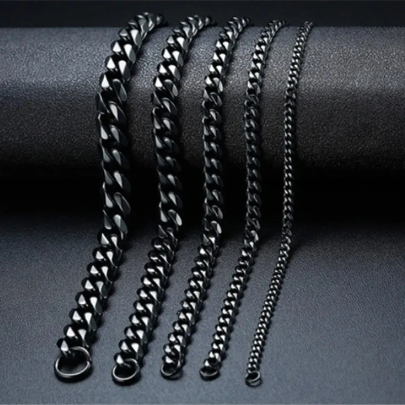 Retro 3-11mm Thick Stainless Steel Bracelets For Women Men Curb Cuban Link Chains On Hand Rock Wrist Waterproof Male Jewelry