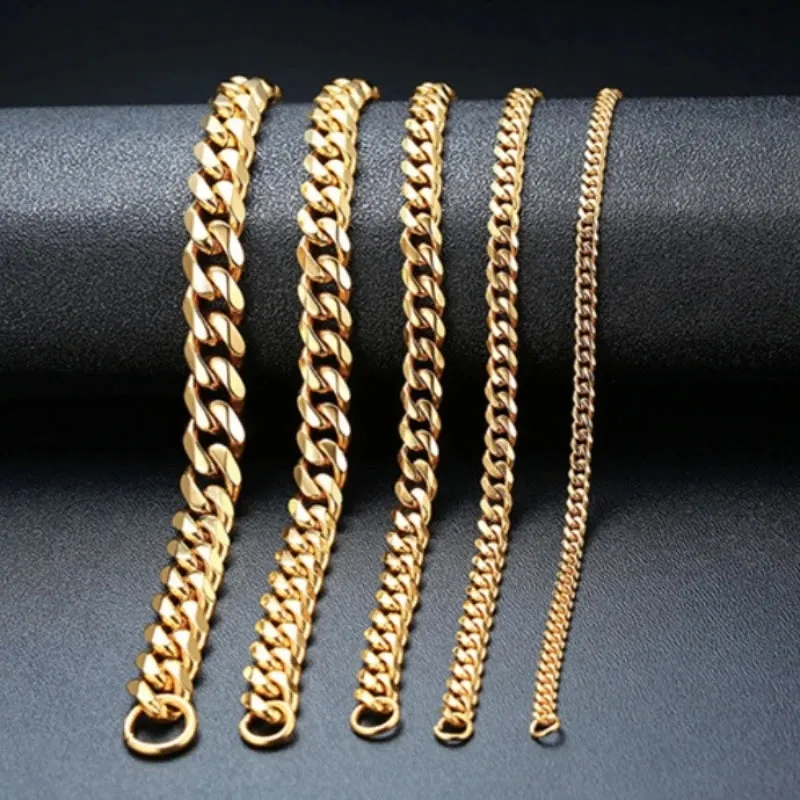 Retro 3-11mm Thick Stainless Steel Bracelets For Women Men Curb Cuban Link Chains On Hand Rock Wrist Waterproof Male Jewelry