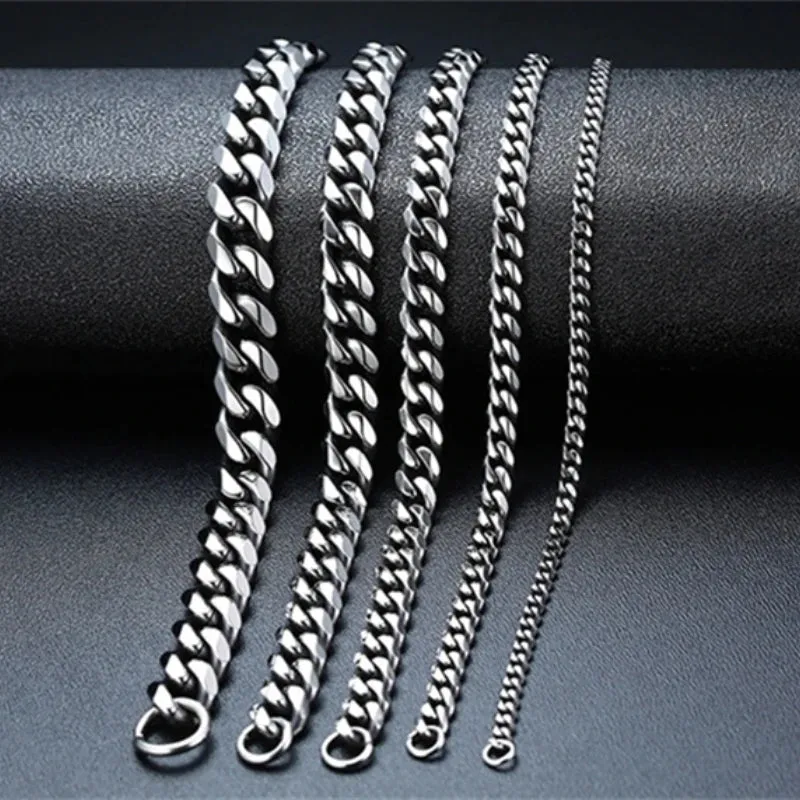 Retro 3-11mm Thick Stainless Steel Bracelets For Women Men Curb Cuban Link Chains On Hand Rock Wrist Waterproof Male Jewelry