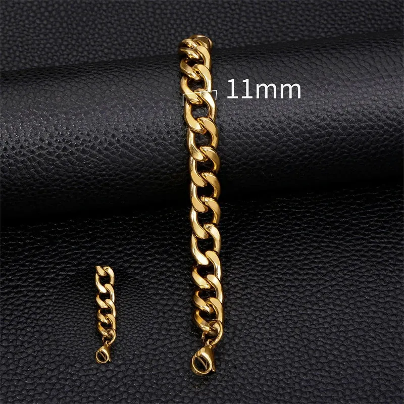 Retro 3-11mm Thick Stainless Steel Bracelets For Women Men Curb Cuban Link Chains On Hand Rock Wrist Waterproof Male Jewelry