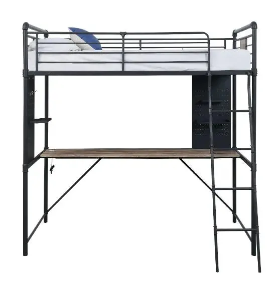 Rosemary Twin Loft Bed w/Desk, Antique Oak, Black & Dark Bronze Hand-Brushed Finish