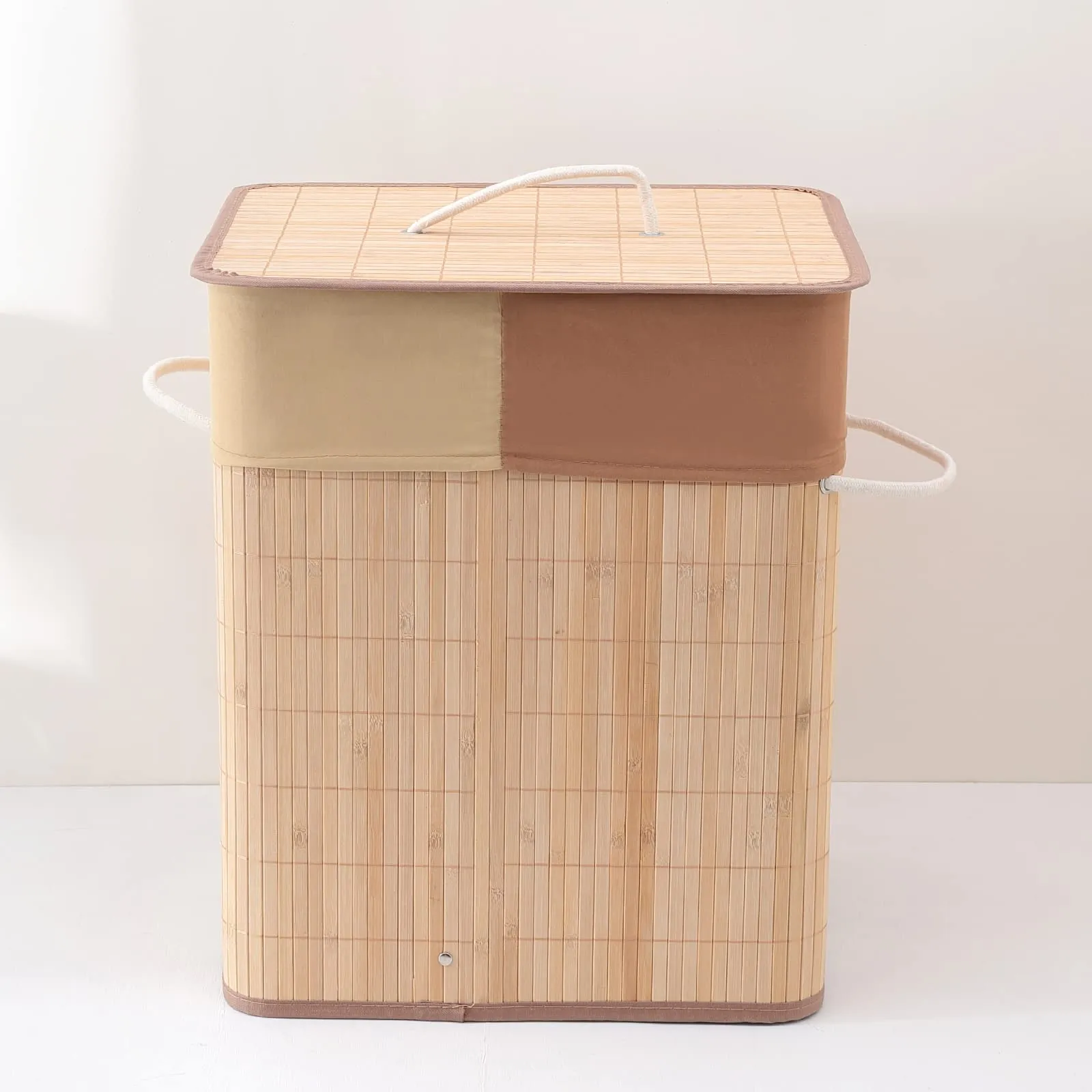 SAVYA HOME Bamboo Laundry basket with lid | Laundry bags for clothes | Foldable & Durable with liner bag | Perfect cloth basket, toys organiser storage | Light Brown (1) (1) (Pack of 1) (1)