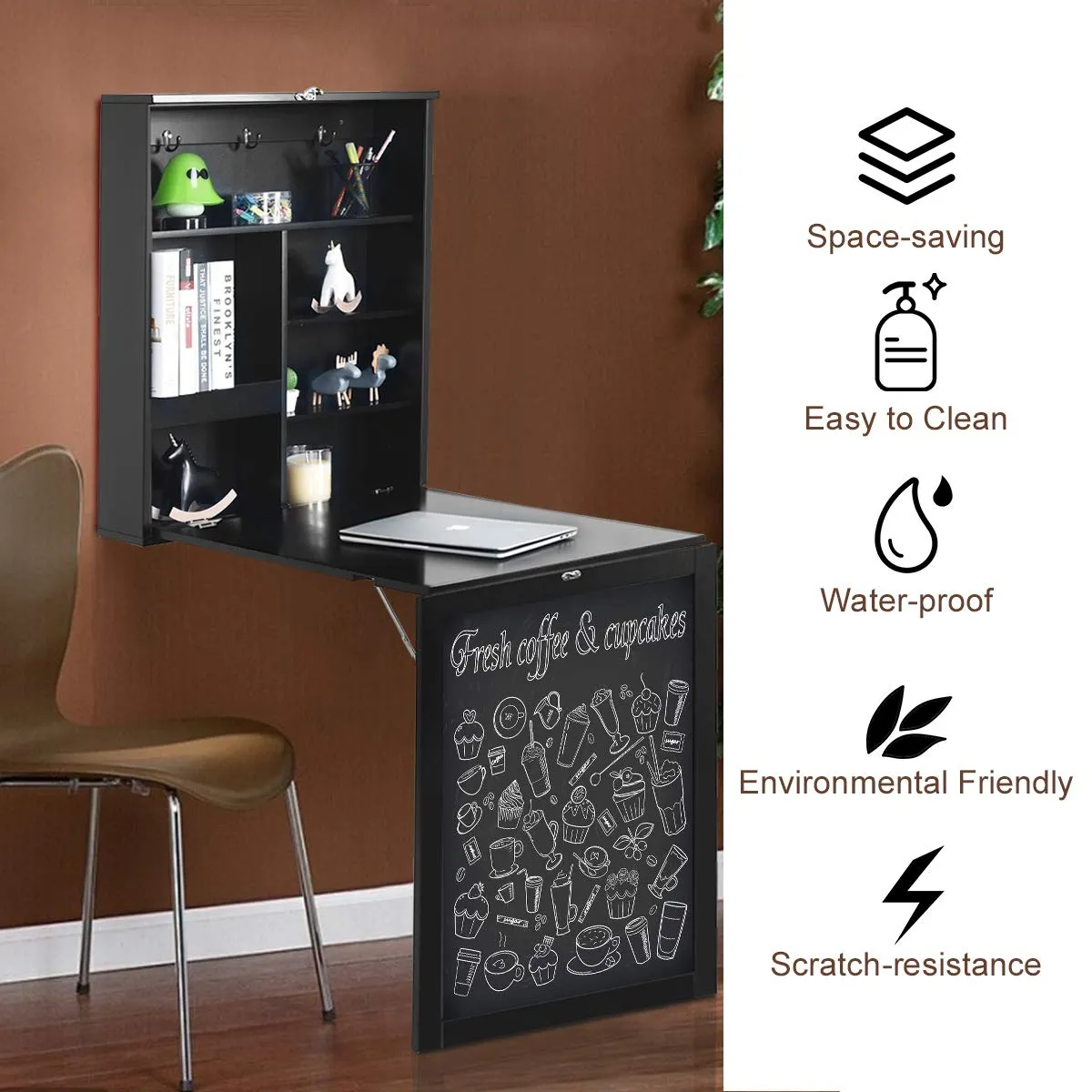 Tangkula Wall Mounted Desk, Floating Desk with Chalkboard