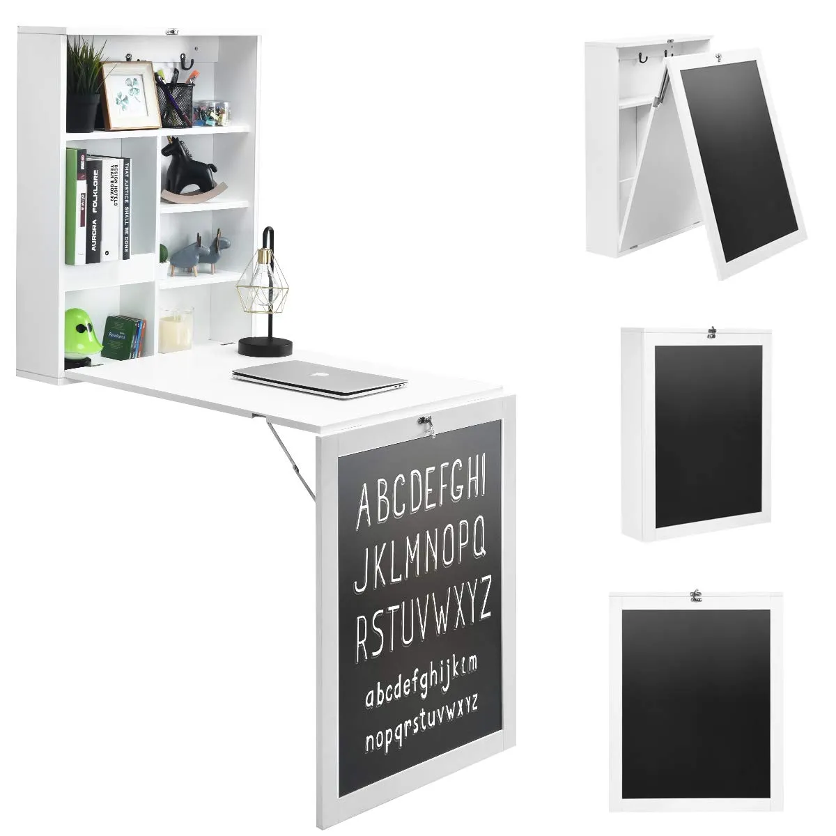 Tangkula Wall Mounted Desk, Floating Desk with Chalkboard