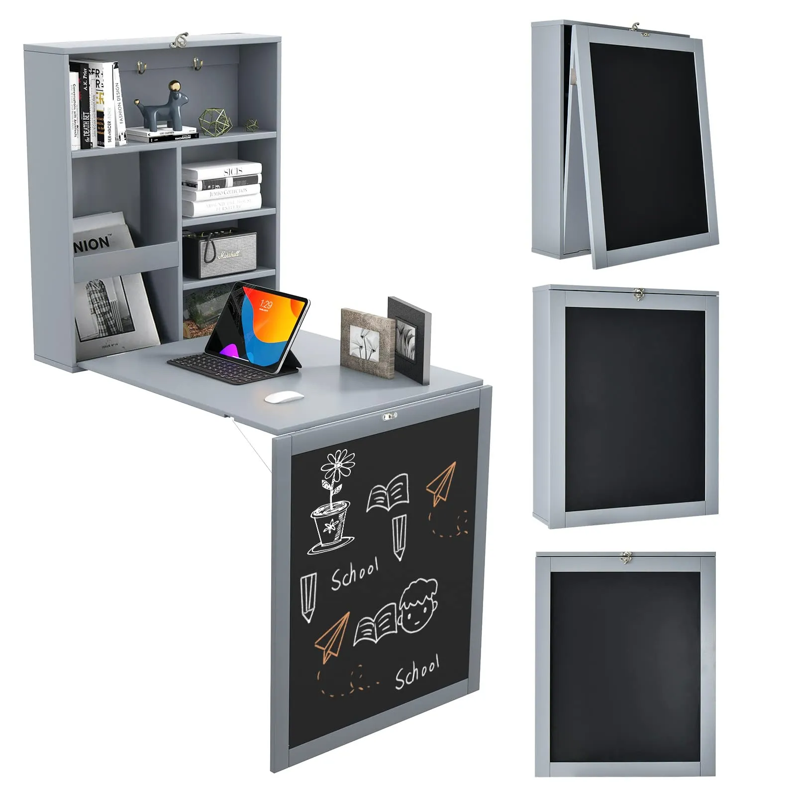 Tangkula Wall Mounted Desk, Floating Desk with Chalkboard