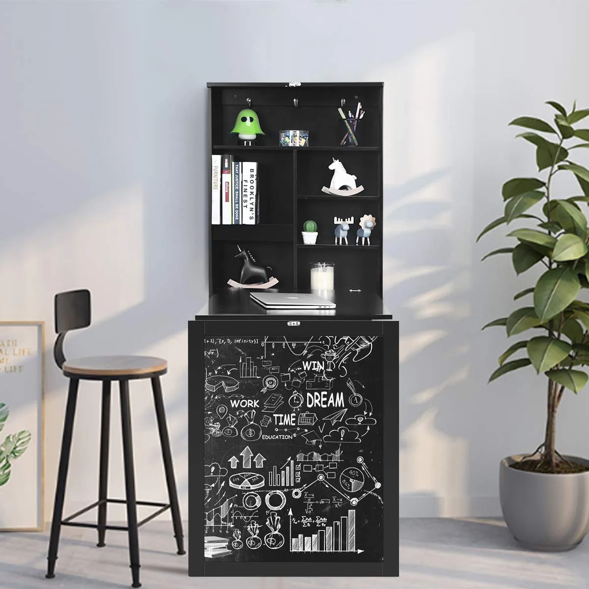 Tangkula Wall Mounted Desk, Floating Desk with Chalkboard