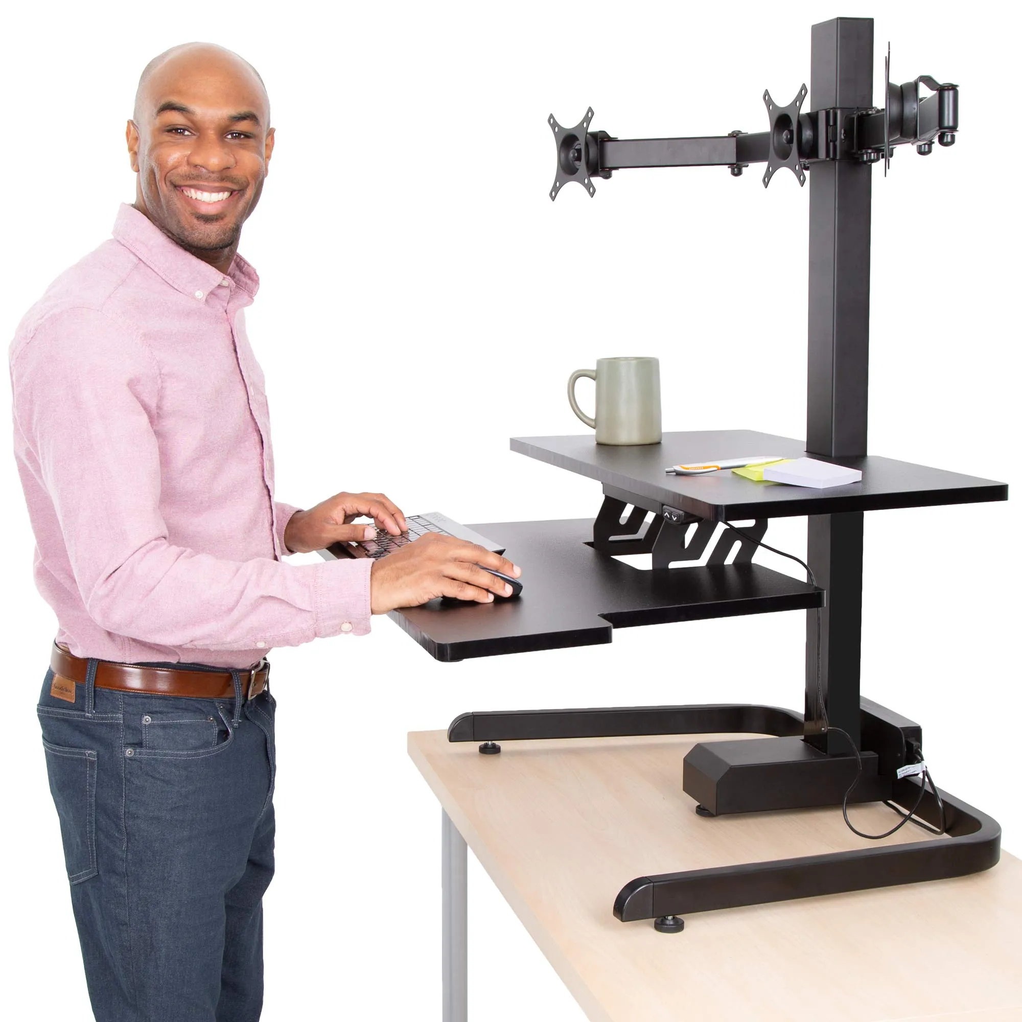 Techtonic Electric Standing Desk Converter with Monitor Mounts (2-3 Mount Options)