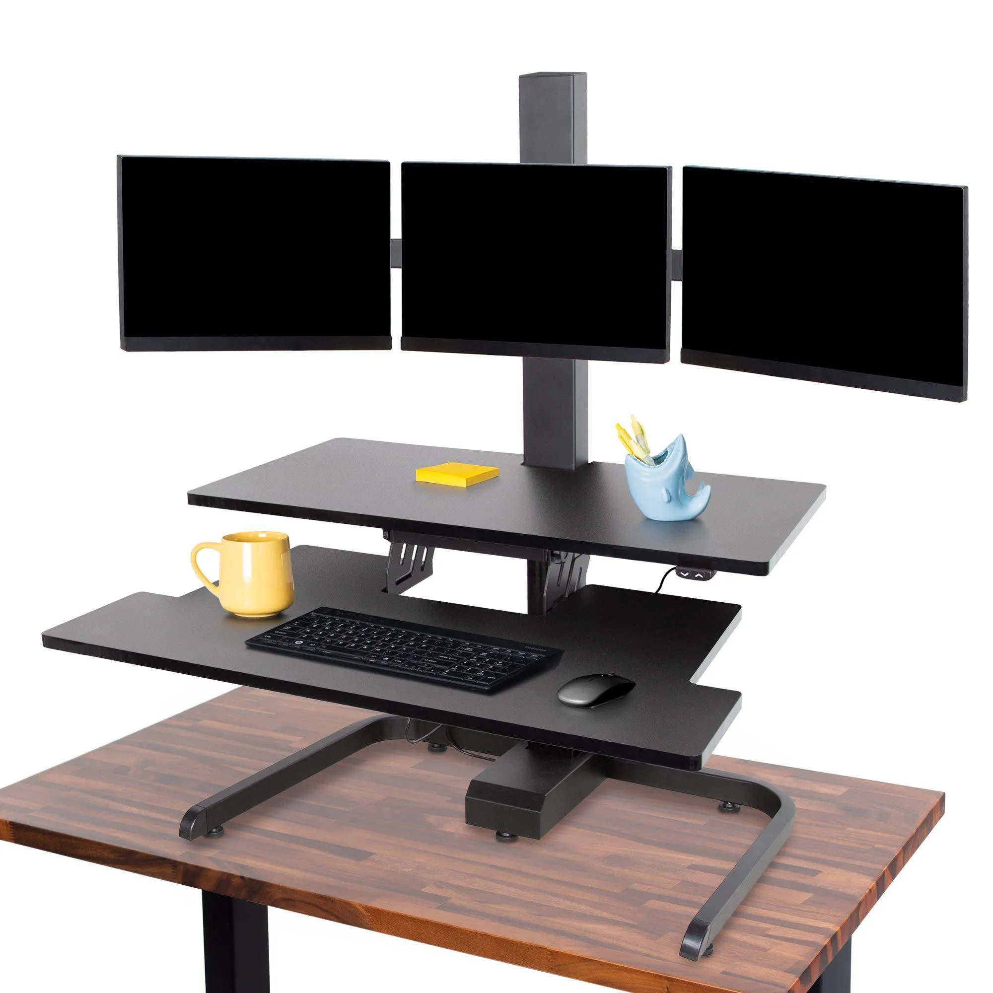 Techtonic Electric Standing Desk Converter with Monitor Mounts (2-3 Mount Options)