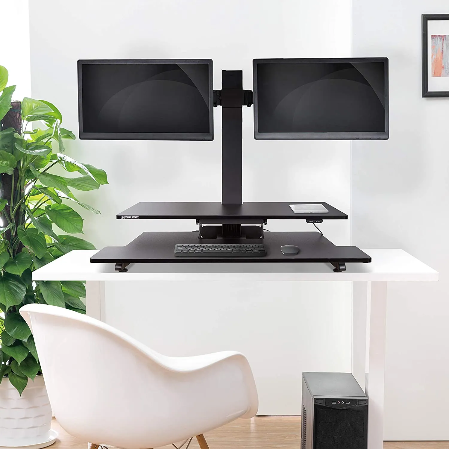 Techtonic Electric Standing Desk Converter with Monitor Mounts (2-3 Mount Options)