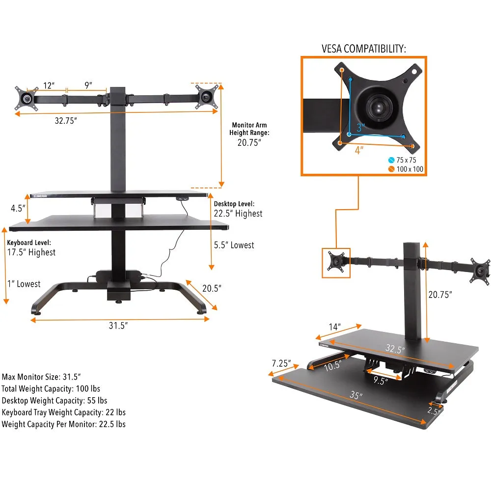 Techtonic Electric Standing Desk Converter with Monitor Mounts (2-3 Mount Options)