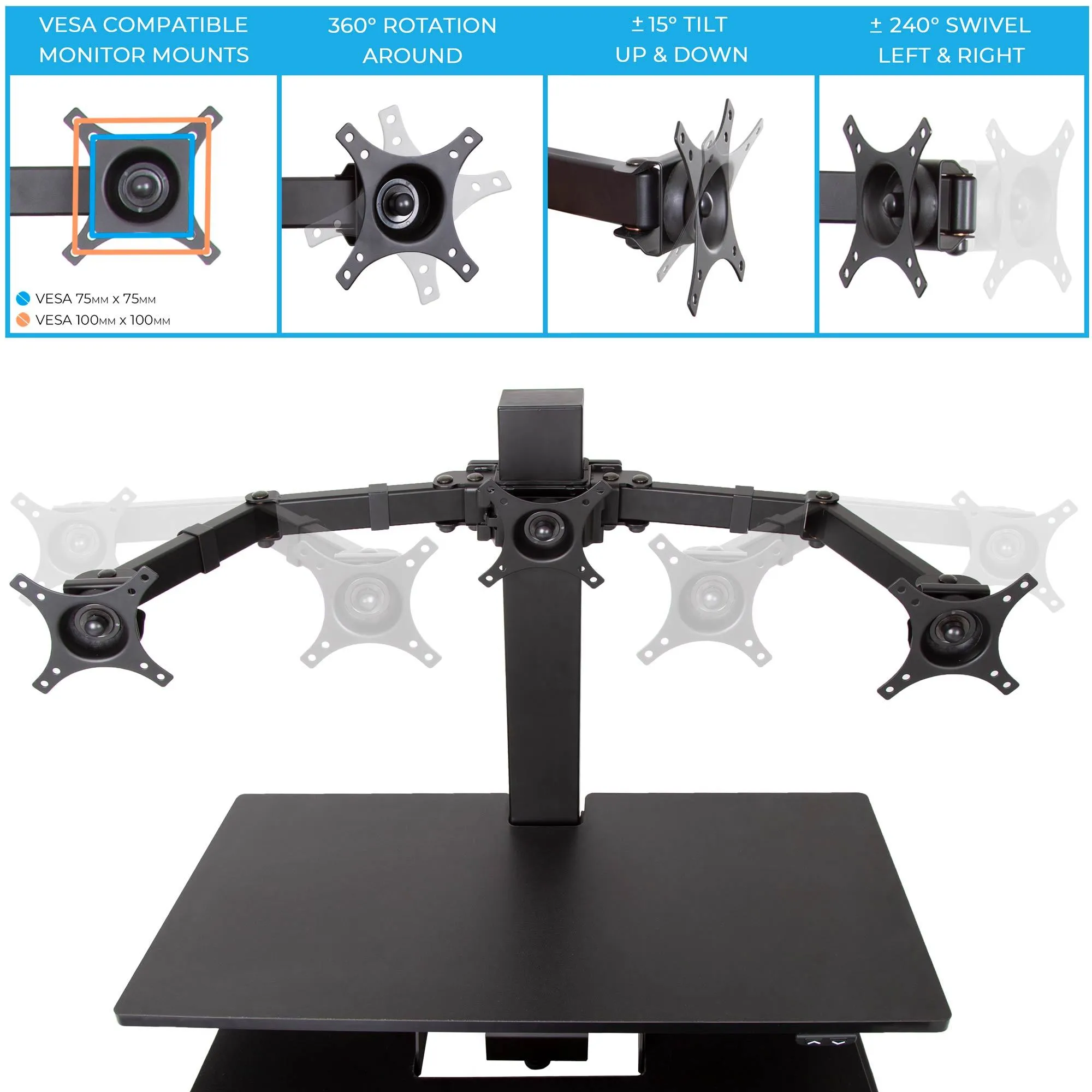 Techtonic Electric Standing Desk Converter with Monitor Mounts (2-3 Mount Options)