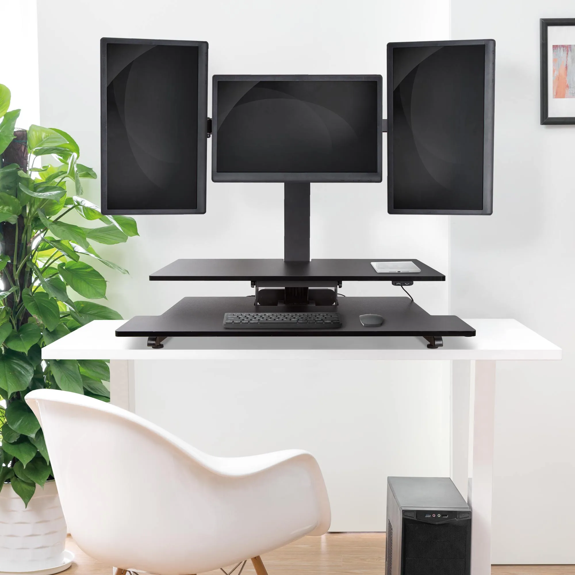 Techtonic Electric Standing Desk Converter with Monitor Mounts (2-3 Mount Options)