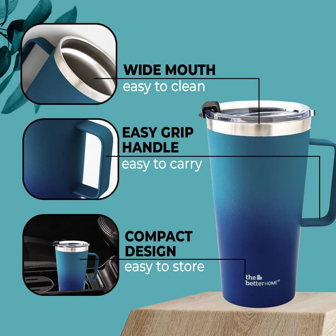 The Better Home 450 ml Insulated Coffee Cup Tumbler with Transparent Lid & Handle | Double Walled 304 Stainless Steel | Leakproof | 6 hrs hot & cold | Perfect For Travel, Home & Office | Aqua-Blue