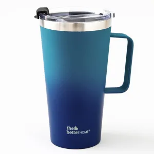 The Better Home 450 ml Insulated Coffee Cup Tumbler with Transparent Lid & Handle | Double Walled 304 Stainless Steel | Leakproof | 6 hrs hot & cold | Perfect For Travel, Home & Office | Aqua-Blue