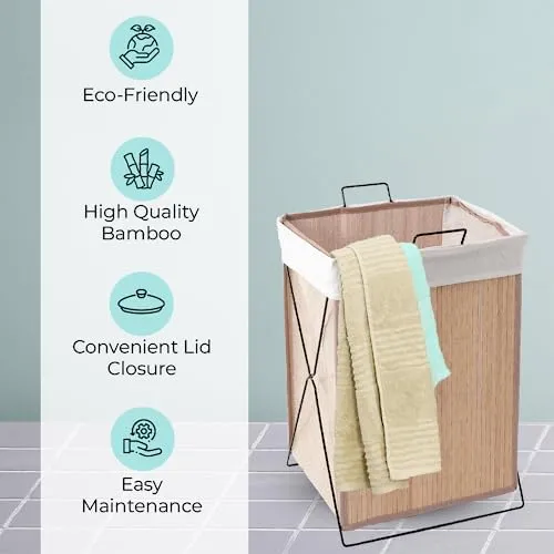 The Better Home Bamboo Laundry Bag 72 Litres (Pack of 4) | Foldable Laundry Basket For Clothes | Washing Clothes Basket | Clothes Bin - Light Brown