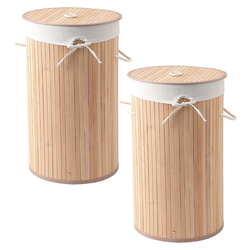 The Better Home Bamboo Laundry Bag 72 Litres With Lid (Pack of 2) | Foldable Laundry Basket For Clothes | Washing Clothes Basket | Clothes Bin - Light Brown