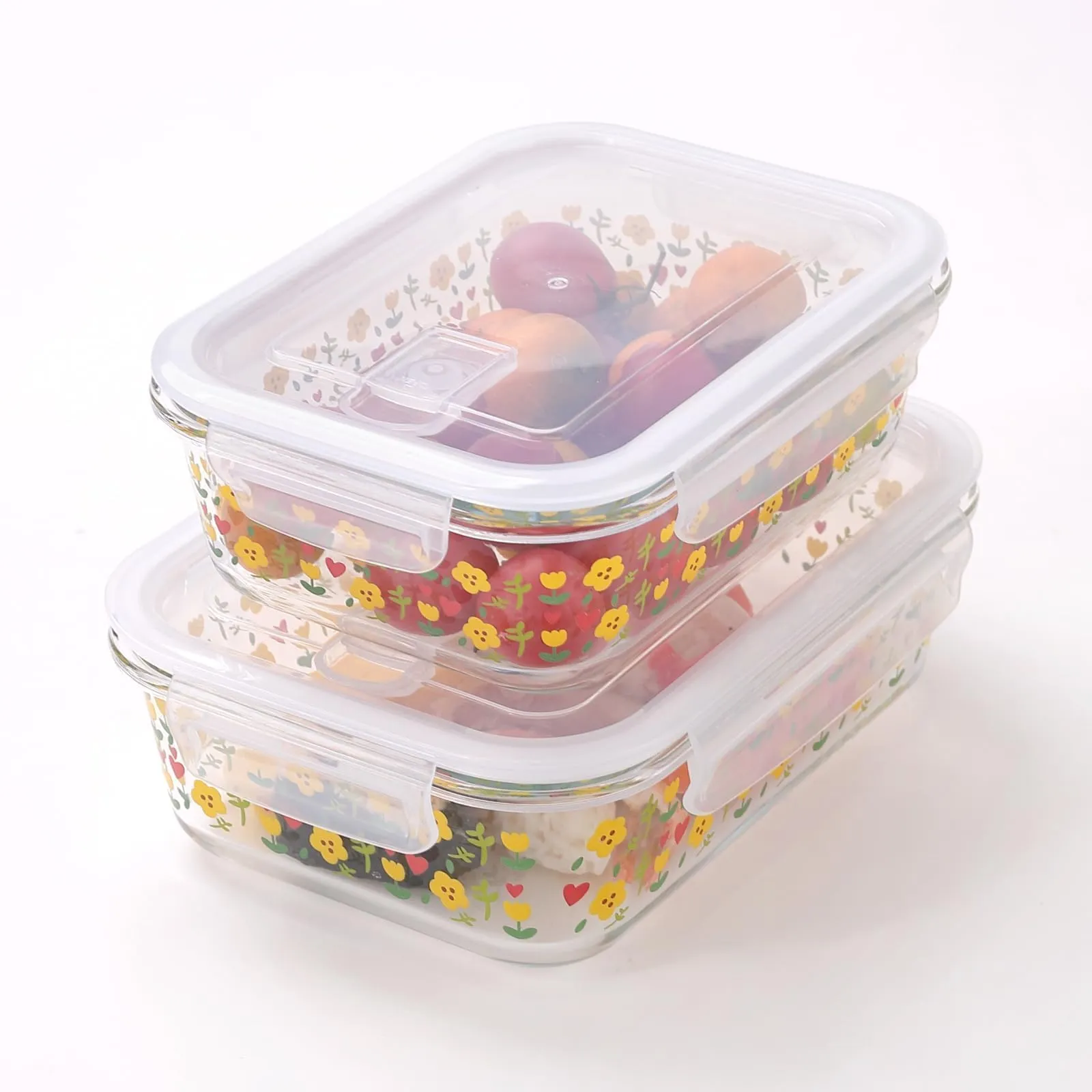 The Better Home Borosilicate Glass Lunch Box Set of 2 | Tiffin Box for Office for Men Women |Lunch Box for Women School Kids |Microwave Safe Leak Proof Airtight Lunch Boxes (1040ml & 1430ml, Printed)