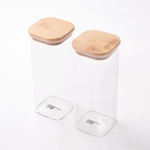 The Better Home Pack of 2 Kitchen Accessories Item with Bamboo Lid I Transparent Airtight Borosilicate Kitchen Containers Set | Glass Jars for Cookies Snacks Tea Coffee Sugar | 1000 ml Each