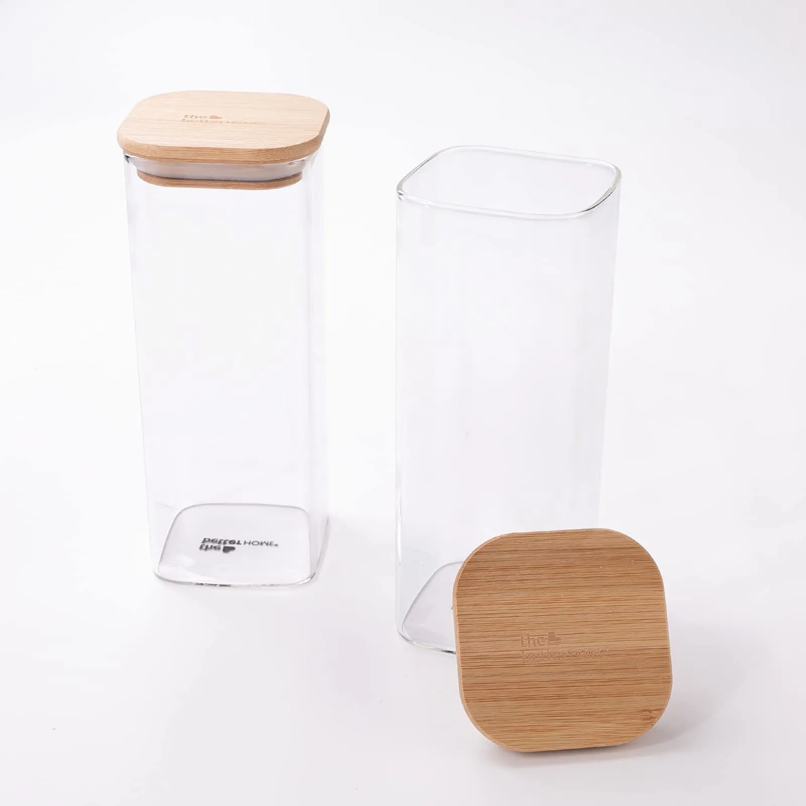 The Better Home Pack of 2 Kitchen Accessories Item with Bamboo Lid I Transparent Airtight Borosilicate Kitchen Containers Set | Glass Jars for Cookies Snacks Tea Coffee Sugar | 1000 ml Each