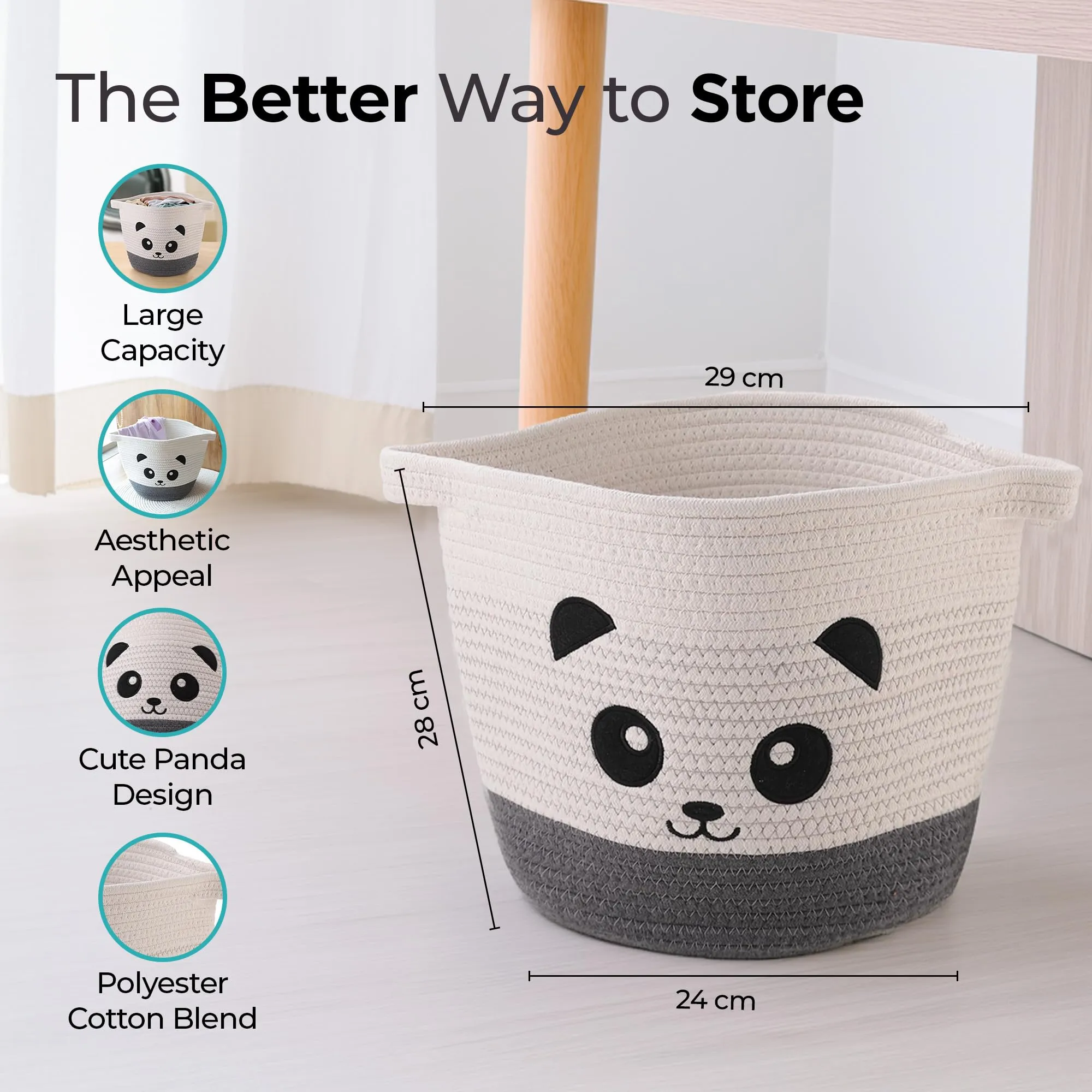 The Better Home Polyester Cotton Basket for Storage (24 * 29 * 29cm) | Laundry Basket for Clothes | Picnic Basket | Eco- Friendly & Odor Free | Foldable Home Organizer Items and Storage