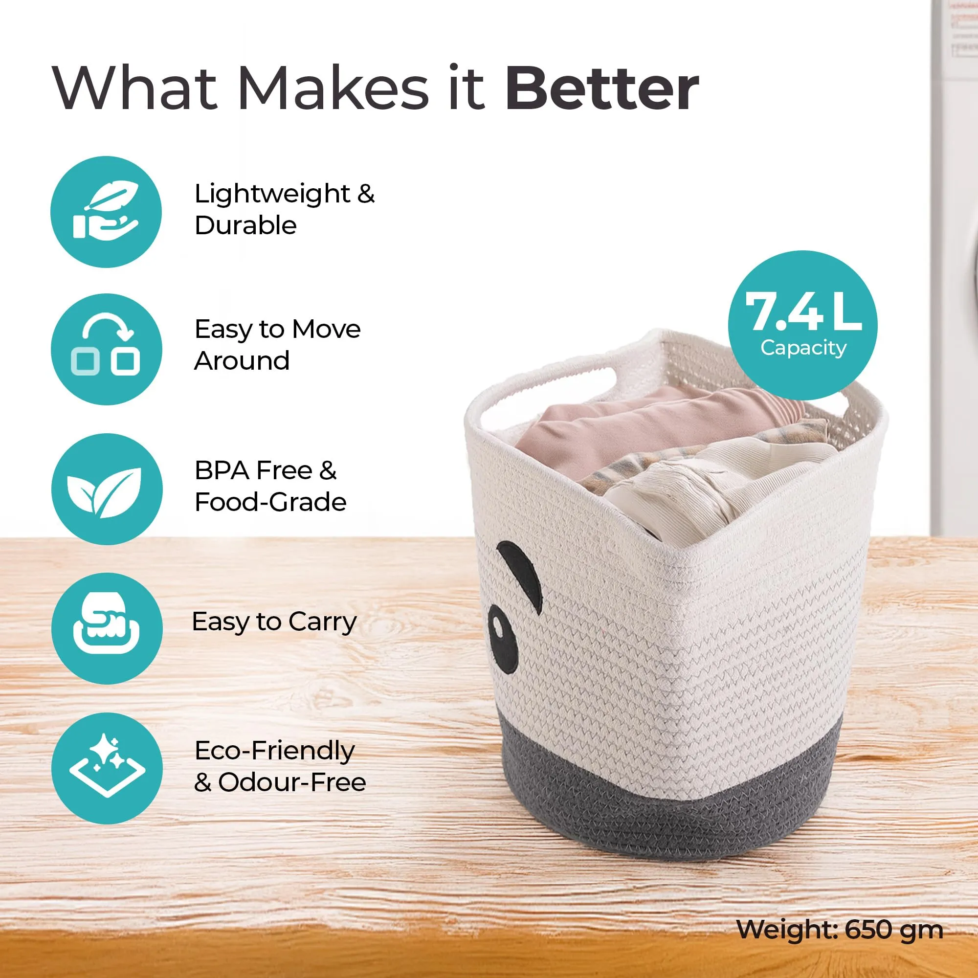 The Better Home Polyester Cotton Basket for Storage (24 * 29 * 29cm) | Laundry Basket for Clothes | Picnic Basket | Eco- Friendly & Odor Free | Foldable Home Organizer Items and Storage