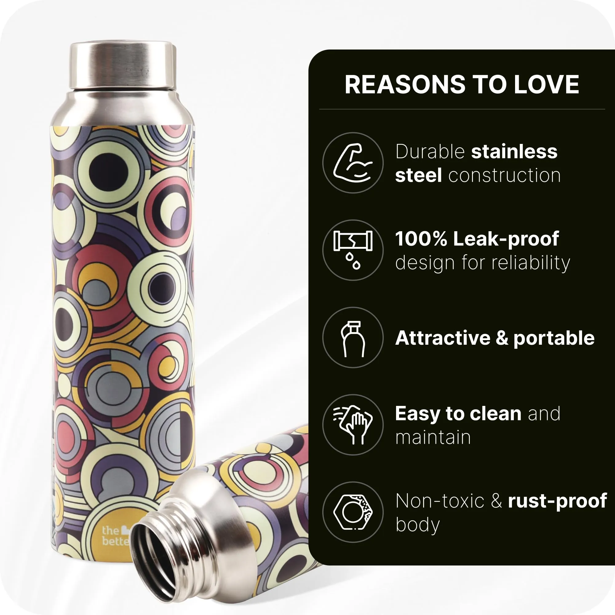 The Better Home Stainless Steel 1L Water Bottle | Gym Water Bottle For Men | Travel Bottle For Adults/Kids/School/Office | Water Bottle For Kids | Rust Free | Odor Free | Unique Dazzle Design