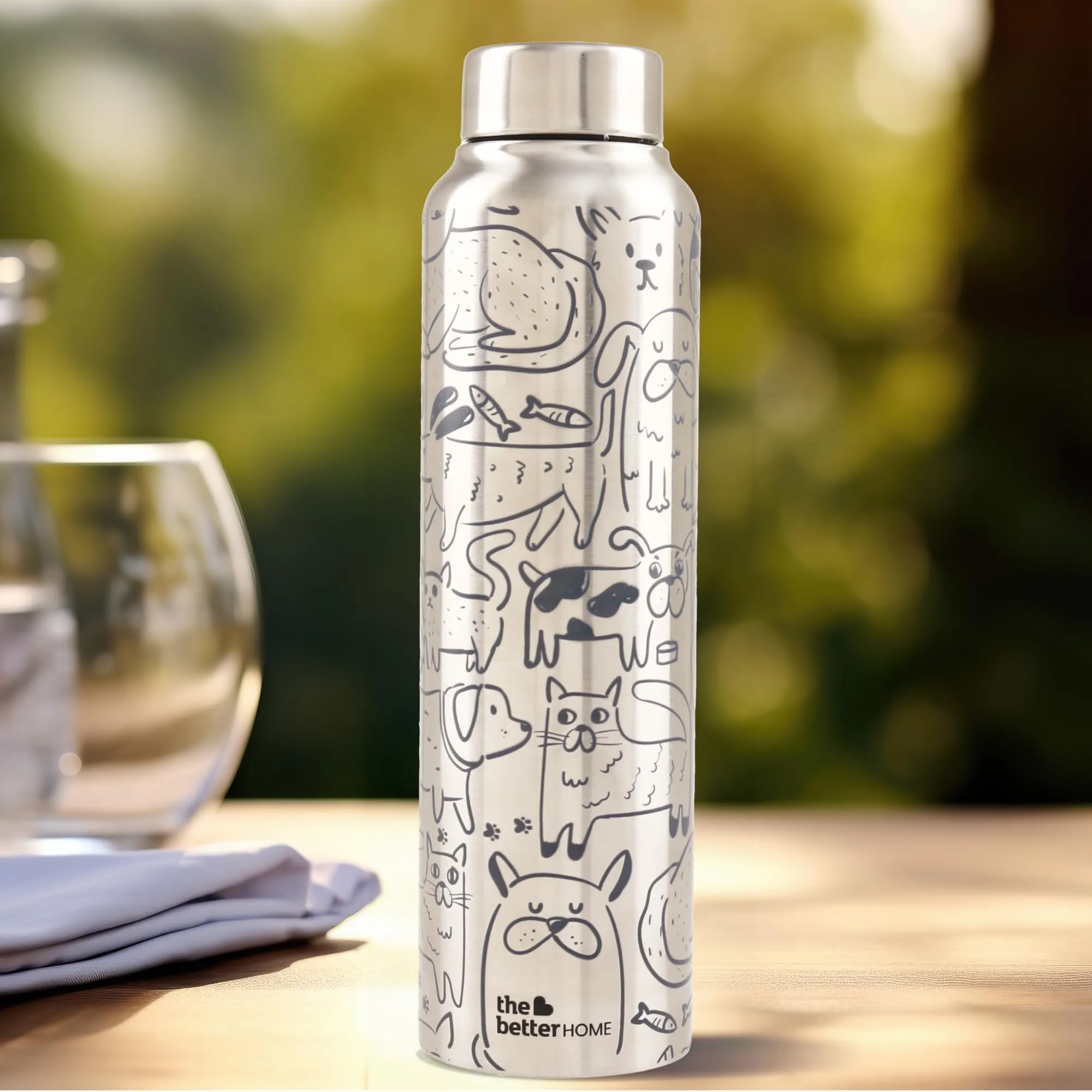 The Better Home Stainless Steel 1L Water Bottle | Pack of 3 | Gym Water Bottle For Men | Travel Bottle For Adults/Kids/School/Office | Water Bottle For Kids (Doodle)