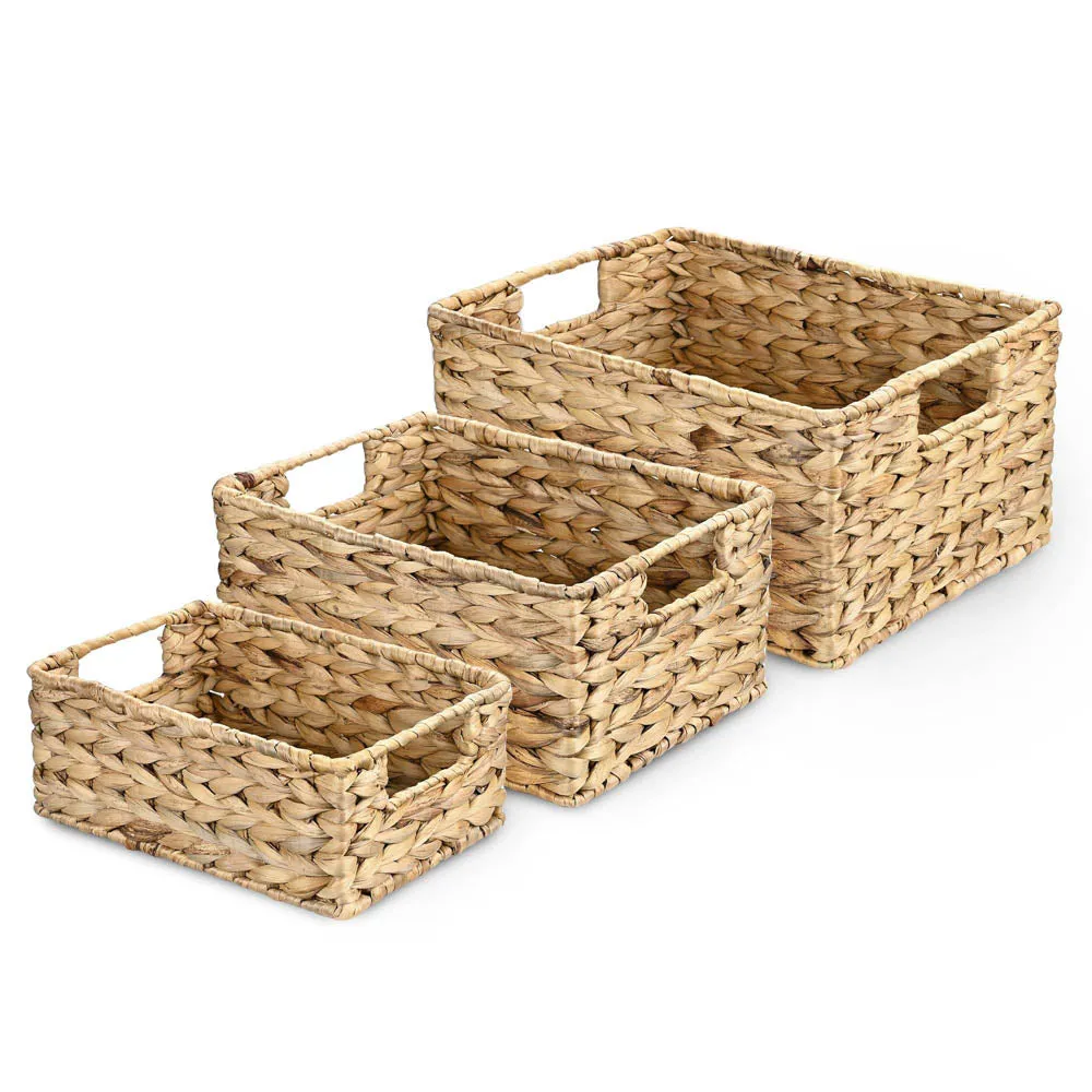 TheLAShop Wicker Baskets Water Hyacinth Bin with Handles 3ct/Pack