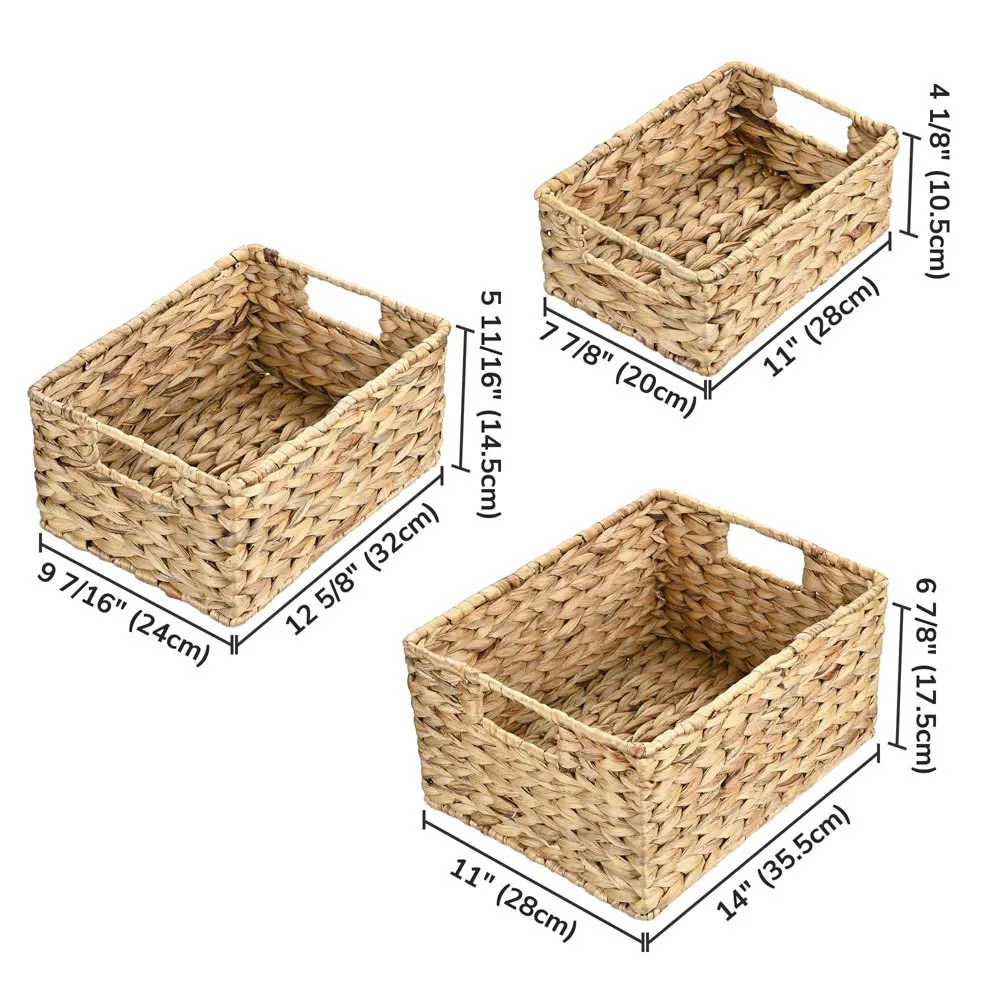 TheLAShop Wicker Baskets Water Hyacinth Bin with Handles 3ct/Pack