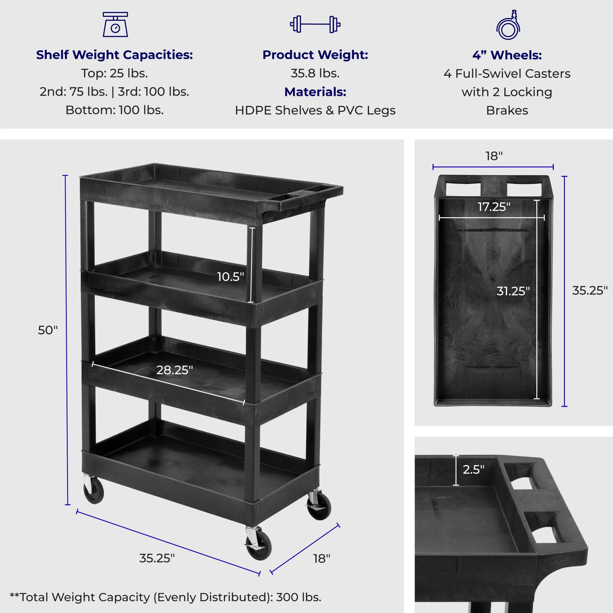 Tubstr Tub Shelf Utility Carts  - Large Size