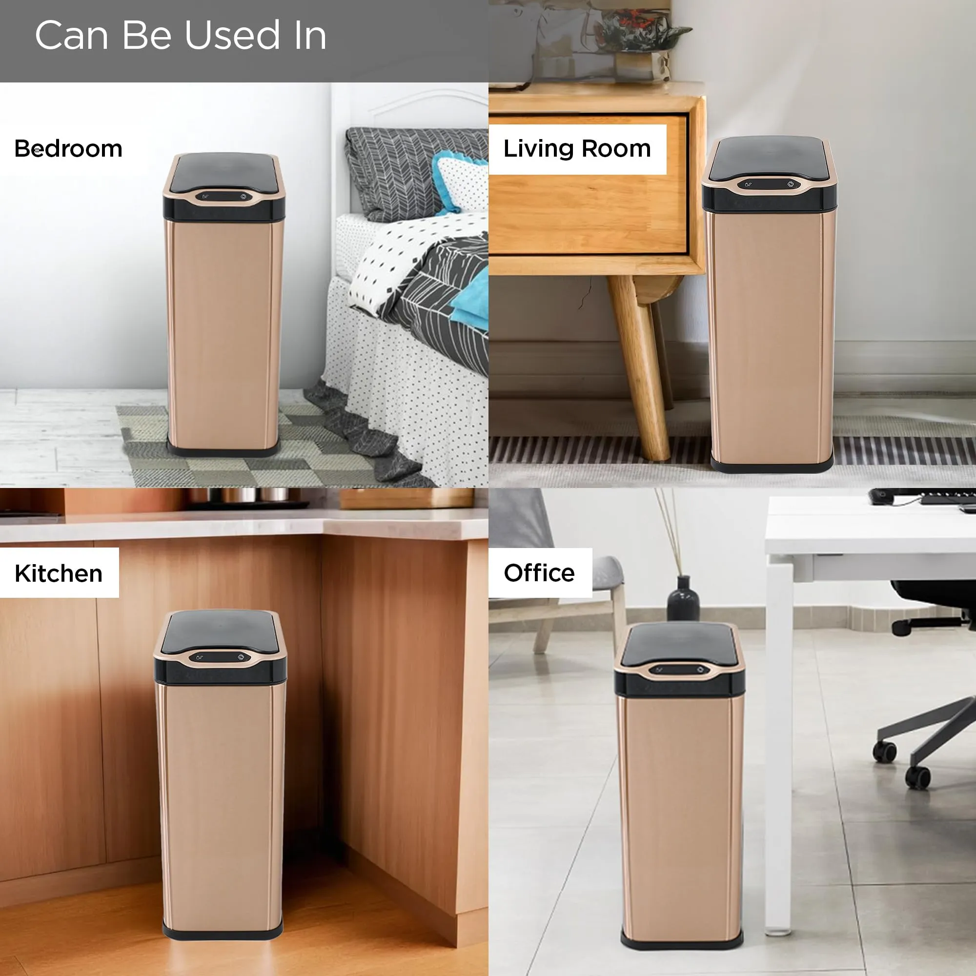 UMAI 20L Stainless Steel Dustbin With Lid | Automatic Dustbin For Kitchen | Dustbin For Bathroom | Kick Activated | Dustbin For Bedroom, Home & Office | Waterproof | Sensor & Manual Function | Gold