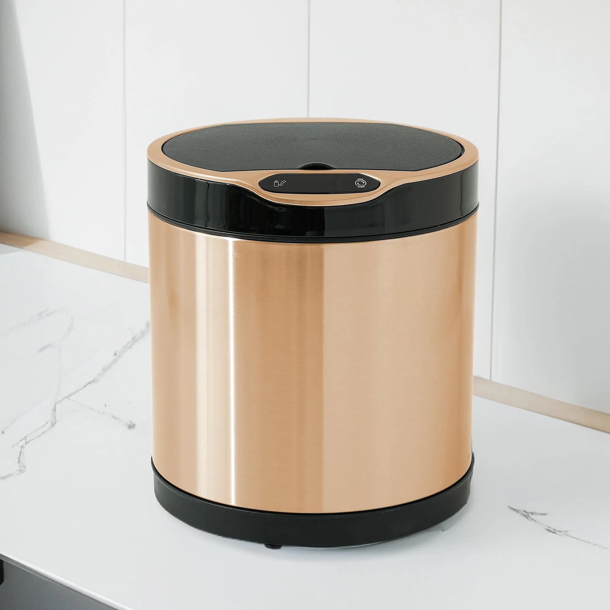 UMAI 6L Round Stainless Dustbin With Lid | Automatic Dustbin With Digital Screen & Inner Bucket | Dustbin For Kitchen | Dustbin For Bathroom | Dustbin For Home/Office | CE & RoHS Certified | Gold