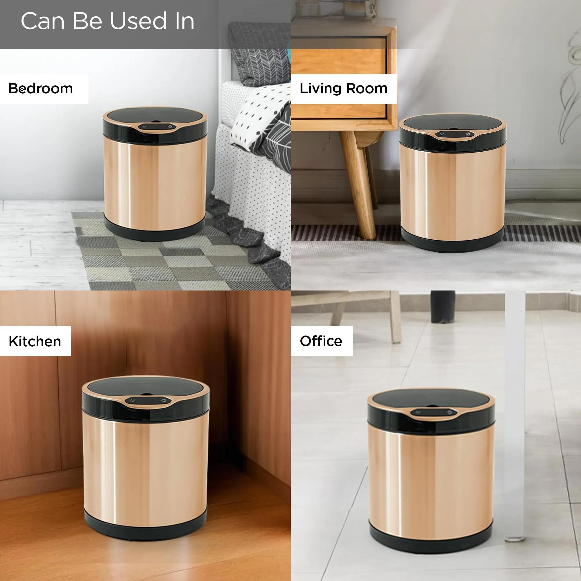 UMAI 6L Round Stainless Dustbin With Lid | Automatic Dustbin With Digital Screen & Inner Bucket | Dustbin For Kitchen | Dustbin For Bathroom | Dustbin For Home/Office | CE & RoHS Certified | Gold