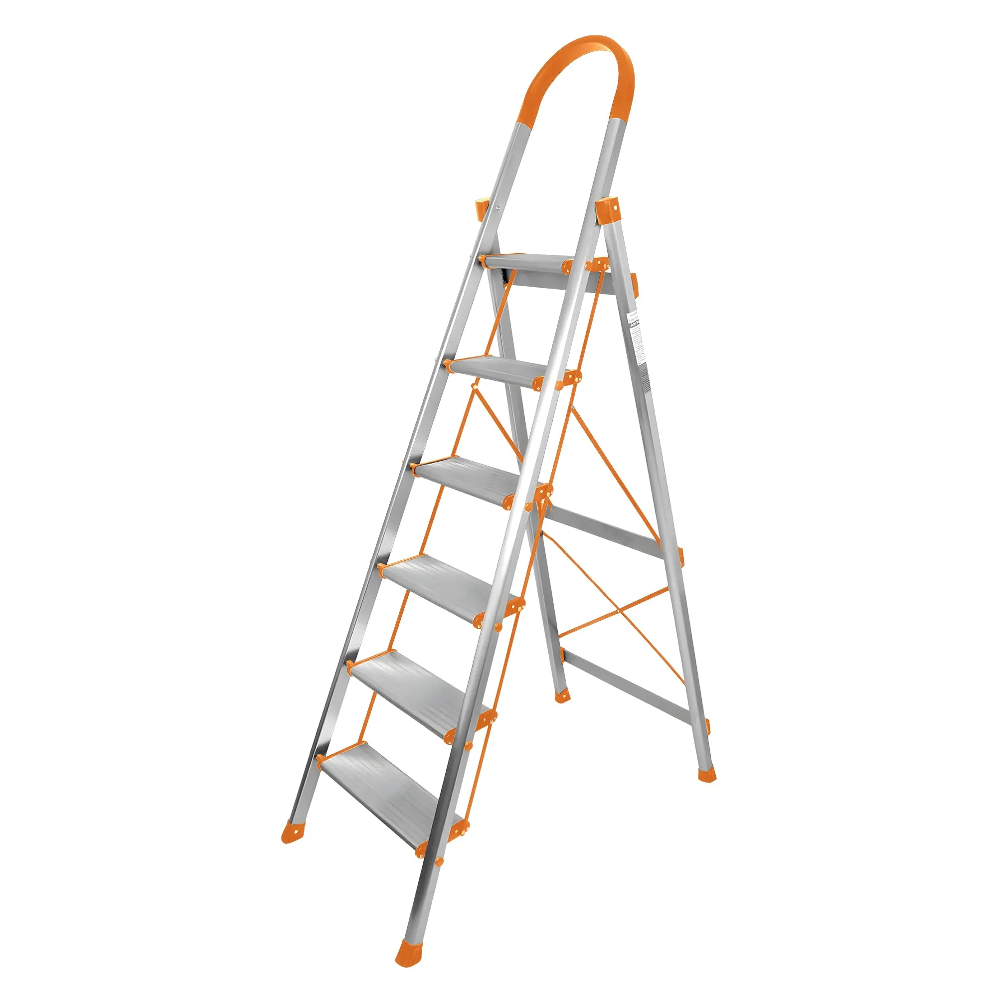 UMAI Aluminium Ladder for Home 6 Steps Foldable | Large Platform | Anti-Slip Steps Edge Guard | Heavy Duty Foldable Ladder House Use | Slip-Resistant Durable Wide Steps | Orange and Silver