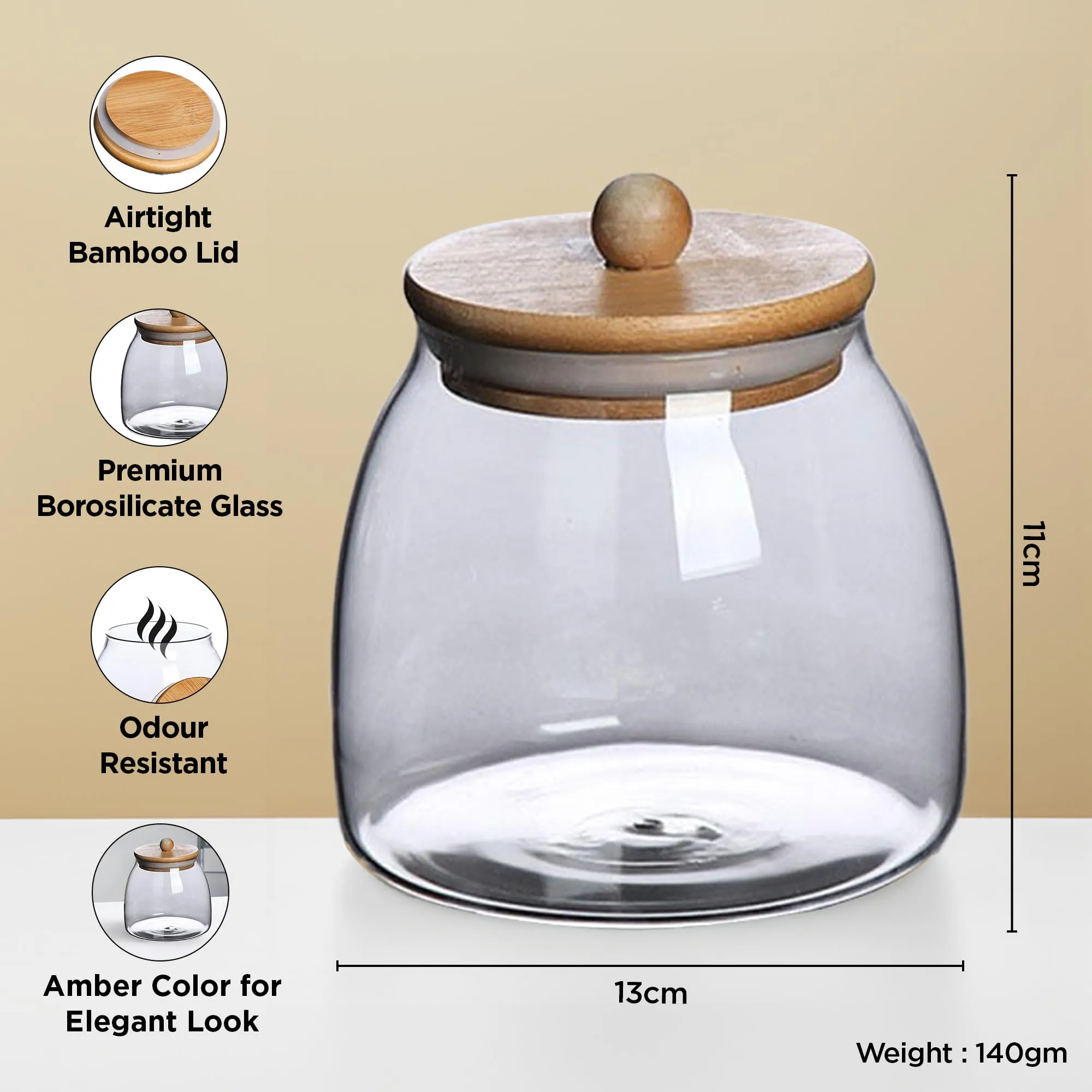 UMAI Borosilicate Glass Jar for Kitchen Storage with Bamboo Lids | 650ml | Multipurpose Airtight, Leakproof Jars for Cookies, Snacks, Spices, Nuts, Dry Fruits | BPA Free | Transparent |