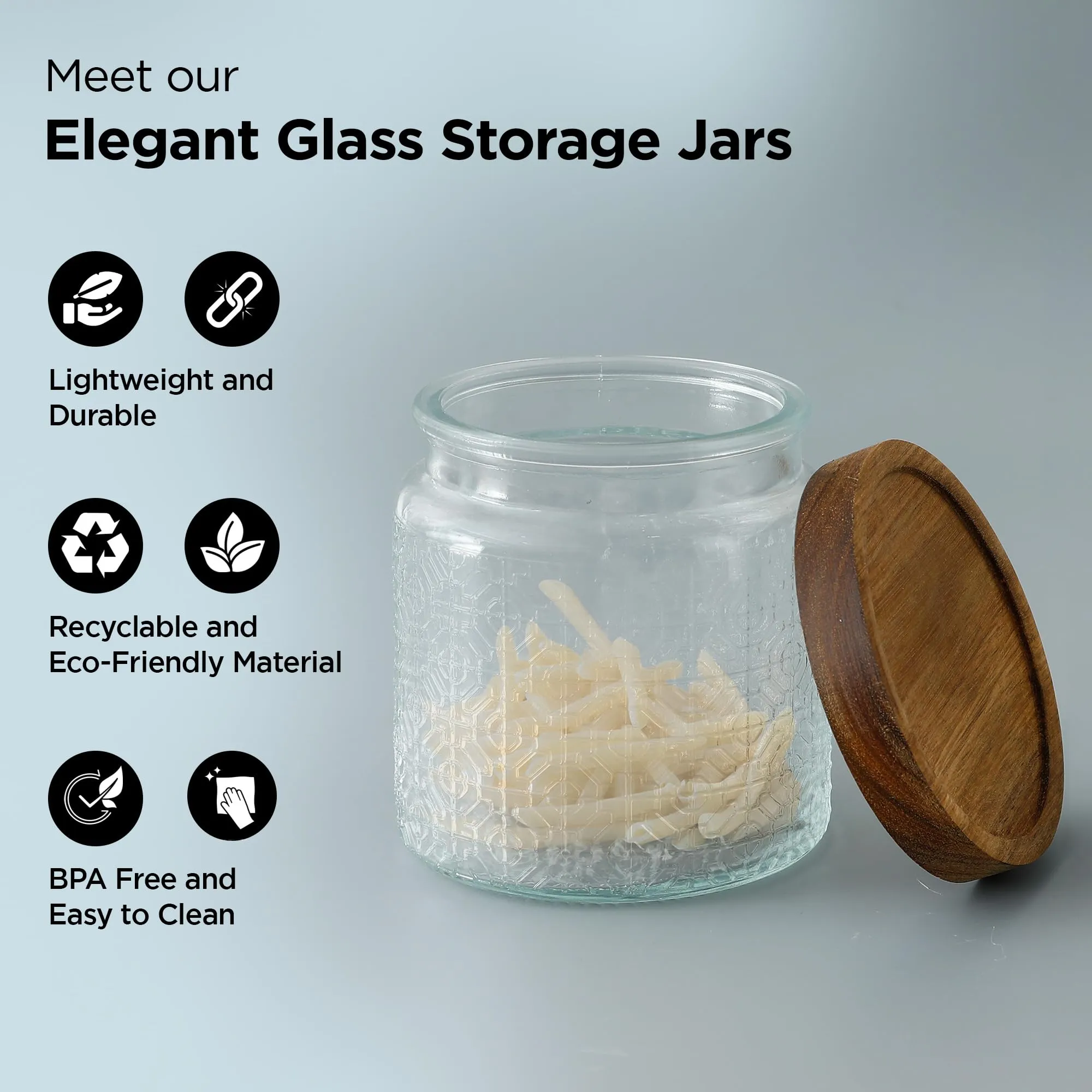 UMAI Borosilicate Glass Jars For Kitchen (Set of 2-550ml Each) Glass Container With Lid| Air Tight Container For Storage | Dishwasher Safe Container For Kitchen Storage Set Transparent