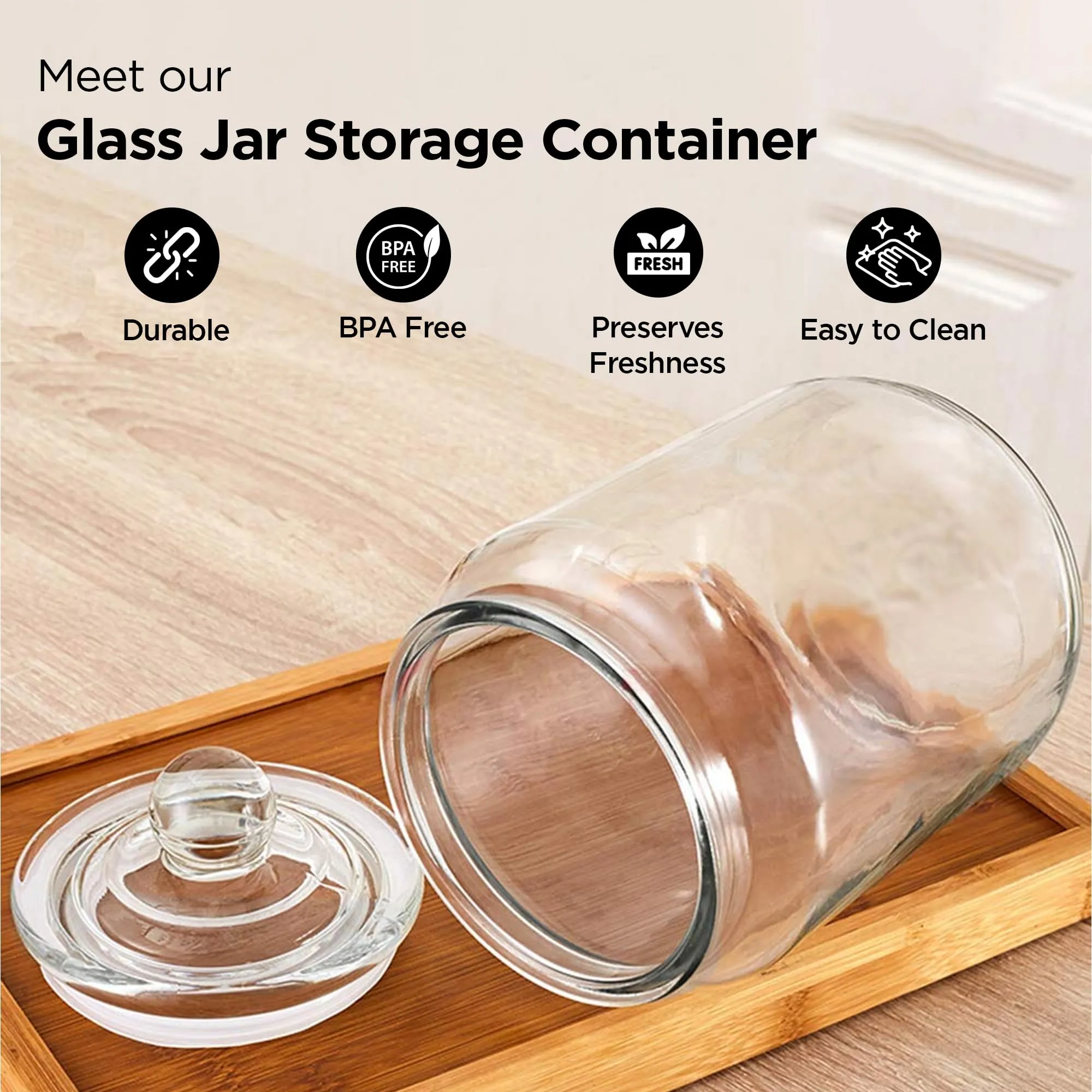 UMAI Glass Jar for Kitchen | Glass Containers With Lid | Kitchen Storage Container with Wide Mouth | Kitchen Food Storage Containers | Transparent | 5 Liter