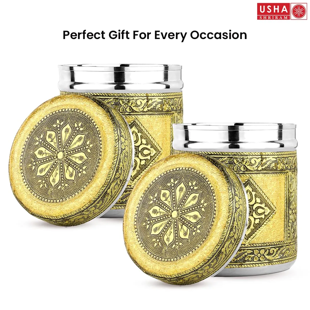 USHA SHRIRAM Stainless Steel Crafted Storage Box (800ml, 1200ml, 1600ml - 2 each) |Gift Set | Kitchen Storage Organiser | Dabba For Kitchen | Rust Proof | Multi Purpose Box (Rexine)