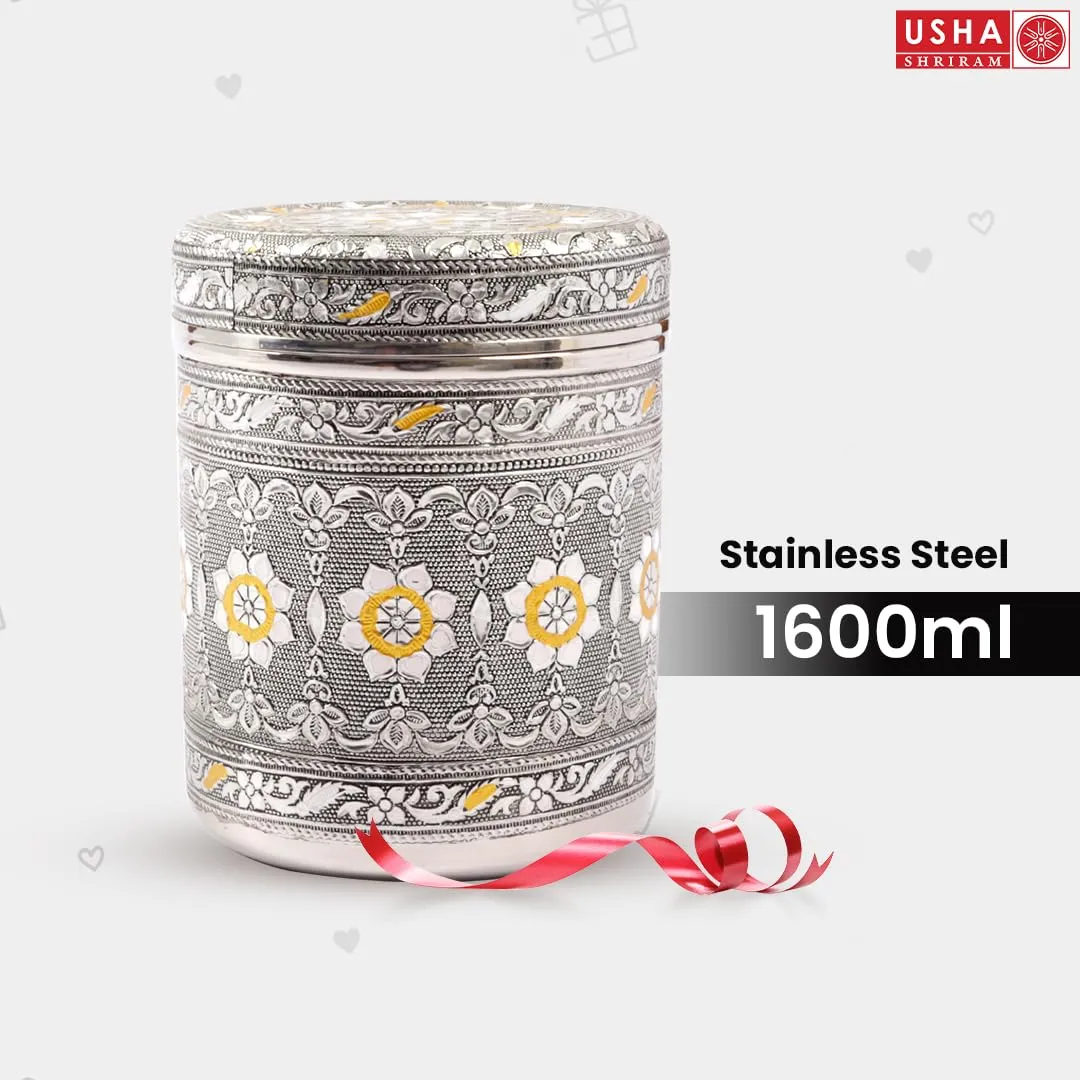 USHA SHRIRAM Stainless Steel Crafted Storage Box (800ml, 1200ml, 1600ml - 2 each) |Gift Set | Kitchen Storage Organiser | Dabba For Kitchen | Rust Proof | Multi Purpose Box (Silver)