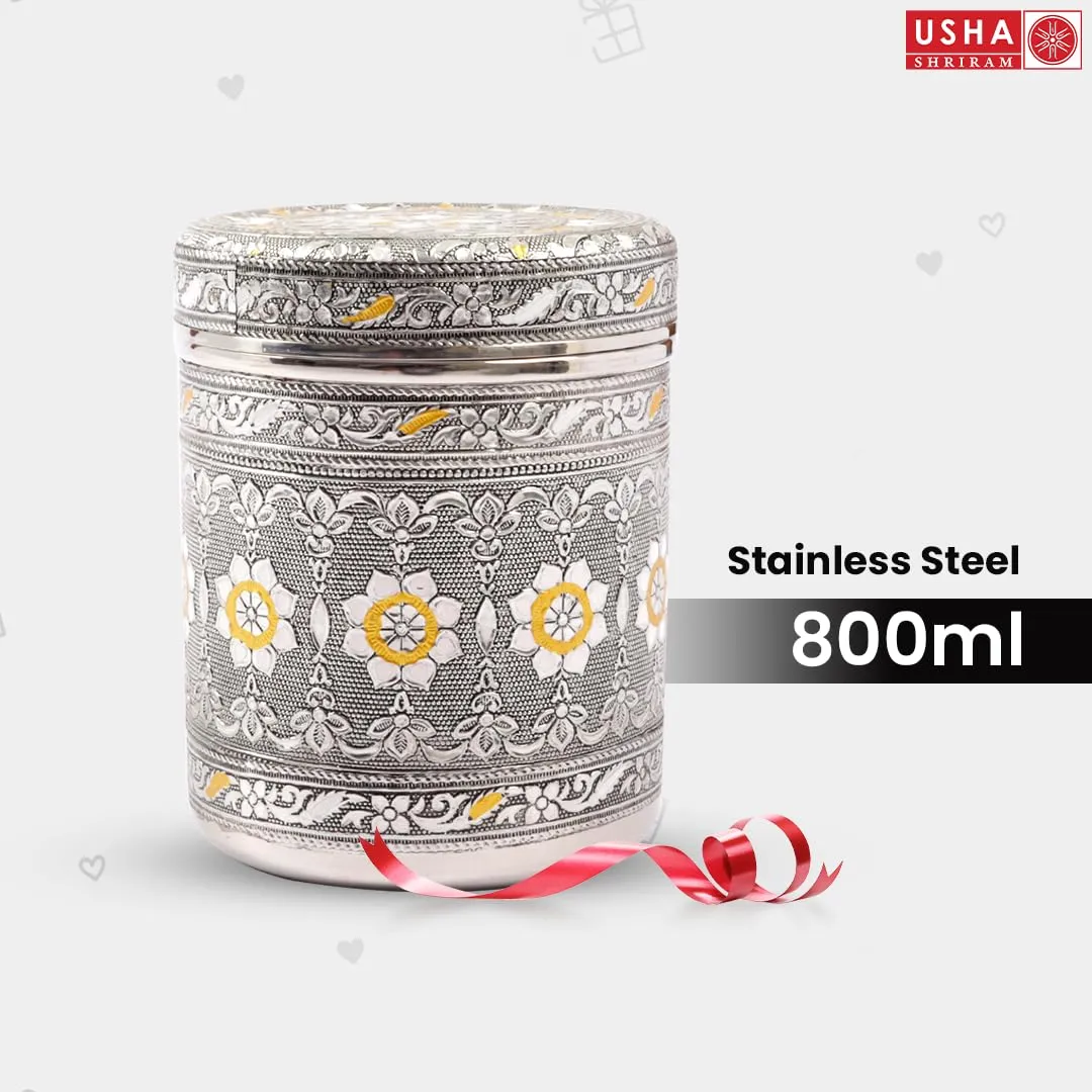 USHA SHRIRAM Stainless Steel Crafted Storage Box (800ml, 1200ml, 1600ml - 2 each) |Gift Set | Kitchen Storage Organiser | Dabba For Kitchen | Rust Proof | Multi Purpose Box (Silver)