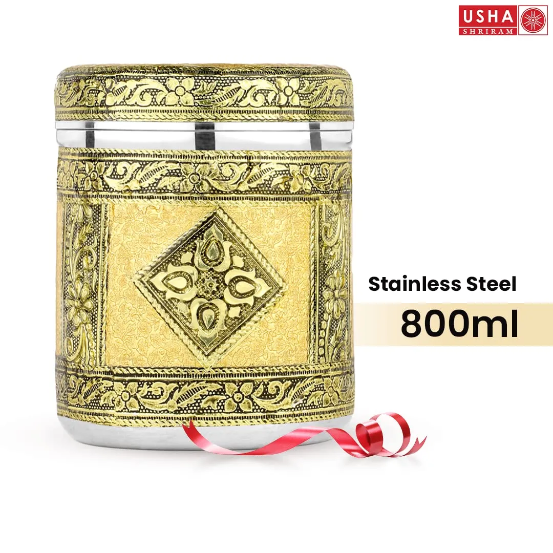 USHA SHRIRAM Stainless Steel Crafted Storage Box (800ml, 1.2L, 1.6L) Gift Set | Kitchen Storage Organiser | Dabba For Kitchen | Rust Proof | Multi Purpose Box (Rexine)