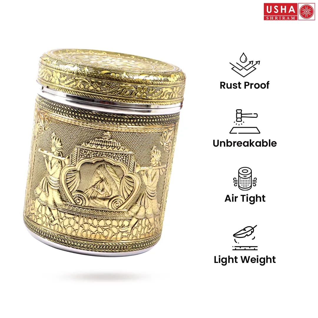 USHA SHRIRAM Stainless Steel Crafted Storage Box |Gift Set | Kitchen Storage Organiser | Dabba For Kitchen | Rust Proof | Multi Purpose Box (Silver - 800ml (2Pcs)) (Ambrose)