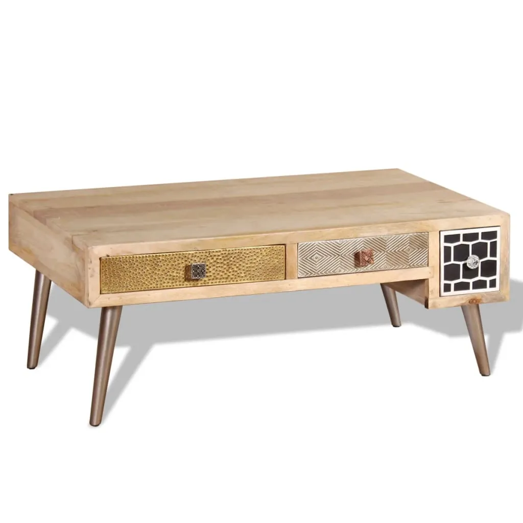 vidaXL Coffee Table with Drawers - Solid Mango Wood, Vintage Style, 105x55x41 cm