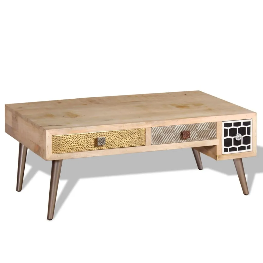 vidaXL Coffee Table with Drawers - Solid Mango Wood, Vintage Style, 105x55x41 cm