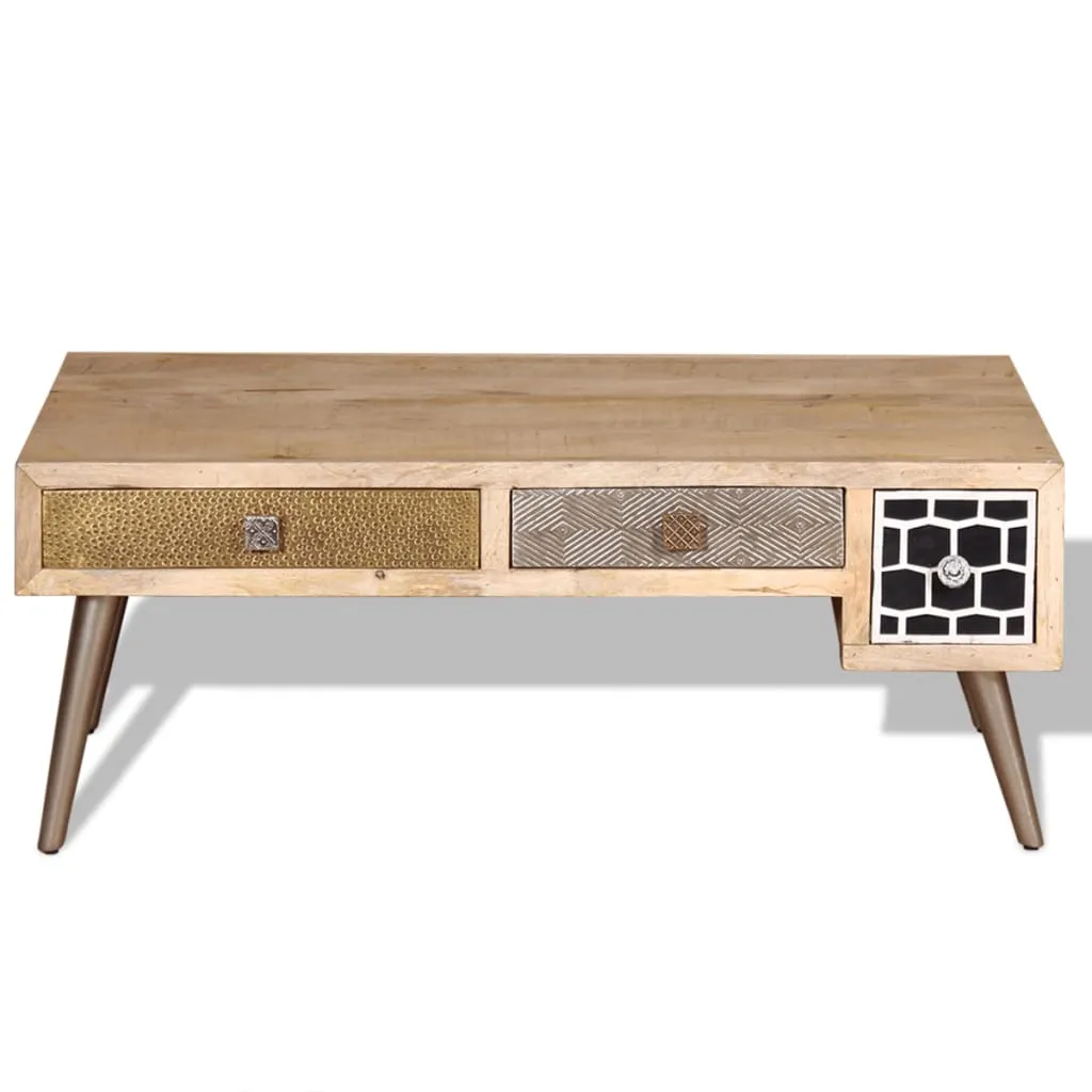 vidaXL Coffee Table with Drawers - Solid Mango Wood, Vintage Style, 105x55x41 cm