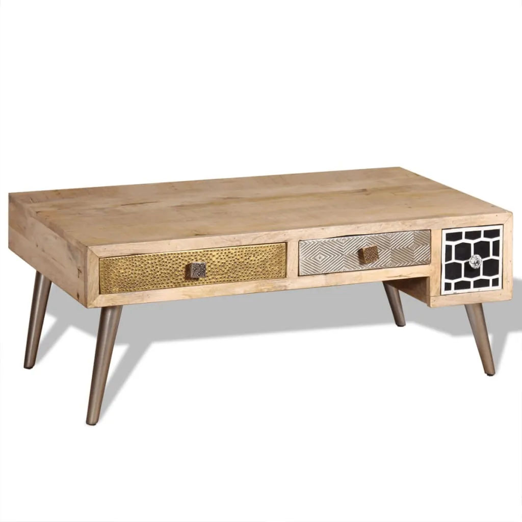 vidaXL Coffee Table with Drawers - Solid Mango Wood, Vintage Style, 105x55x41 cm