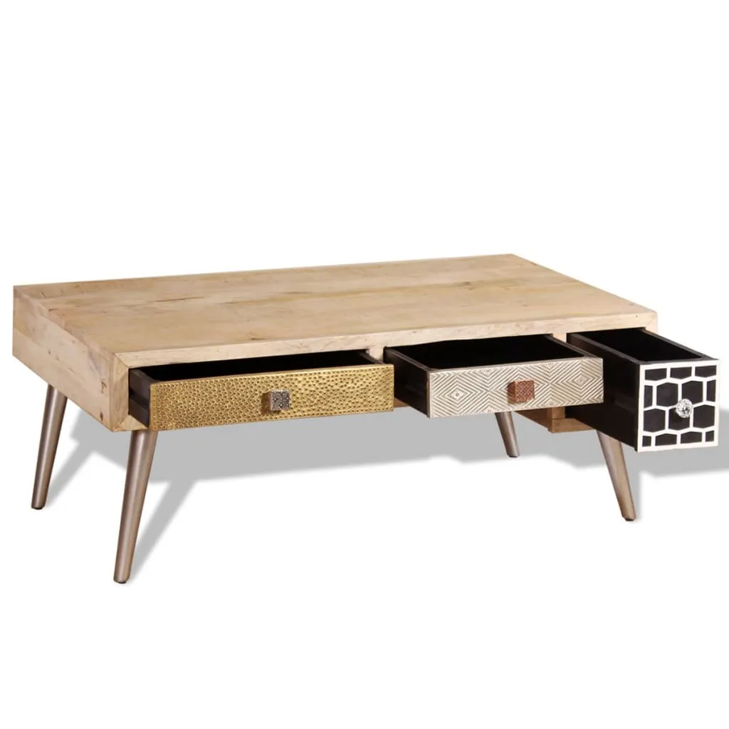 vidaXL Coffee Table with Drawers - Solid Mango Wood, Vintage Style, 105x55x41 cm